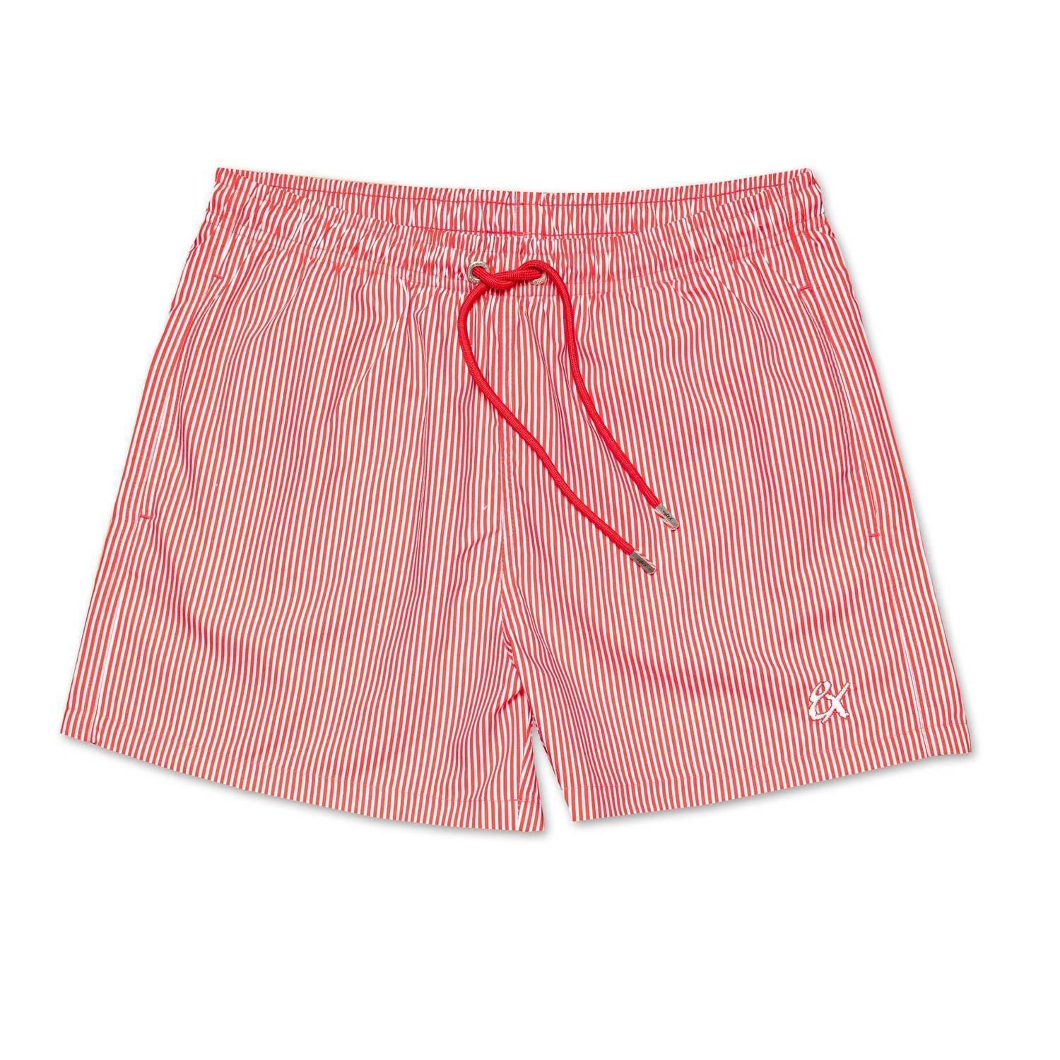 New Eight X Men's Striped Slim Fit Swim Trunks In Red